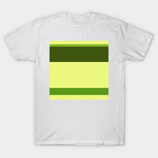 A marvelous compound of Sap Green, Sunny, Dark Lemon Lime and Army Green stripes. T-Shirt by Sociable Stripes